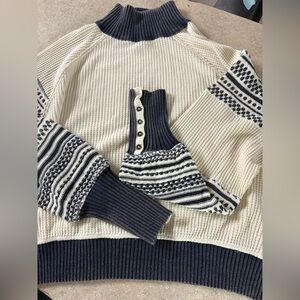 FREE PEOPLE pull over Navy and Cream Patterned Women's Sweater SIZE -SMALL
